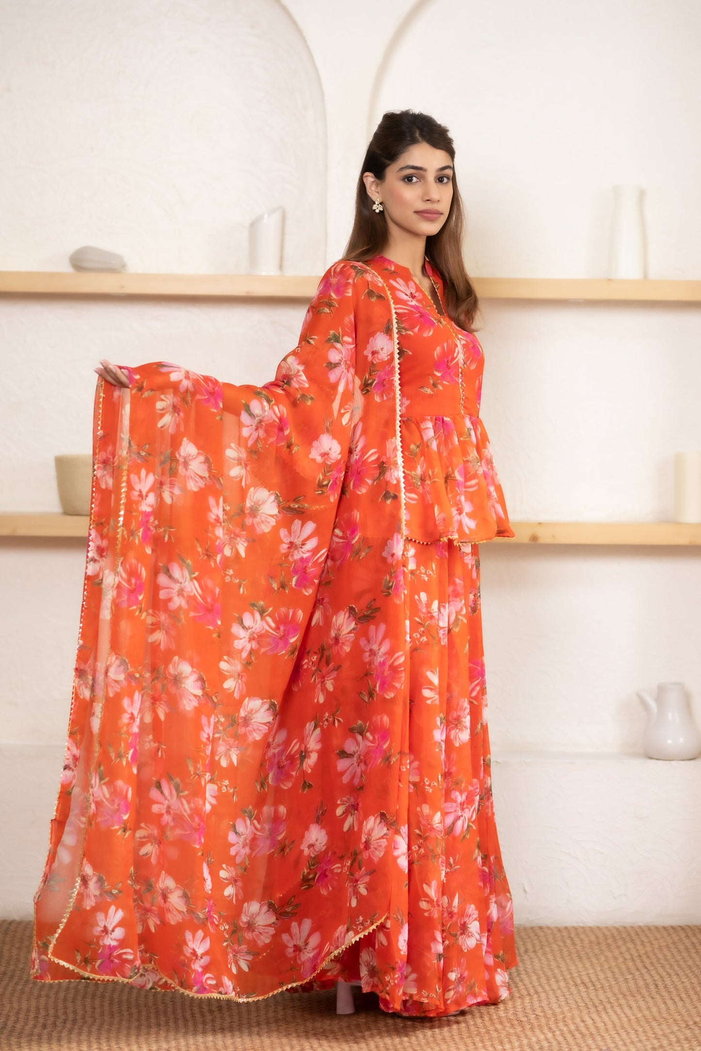 Women's Orange Lehenga Choli Dupatta