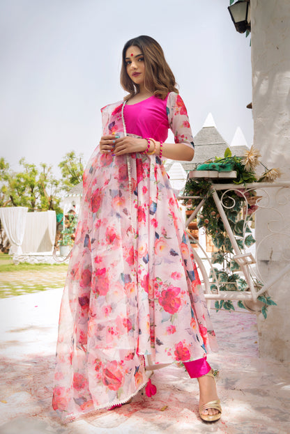 Women's lotus hot pink modal anarkali set - Pomcha Jaipur