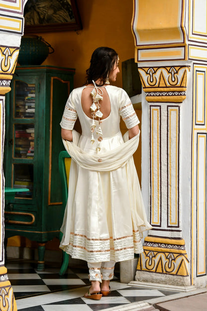 Women's Anarkali White Suit- 3Pc Set