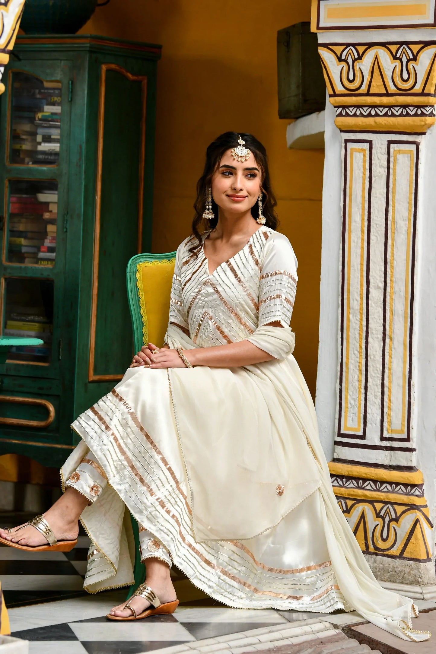 Women's Anarkali White Suit- 3Pc Set