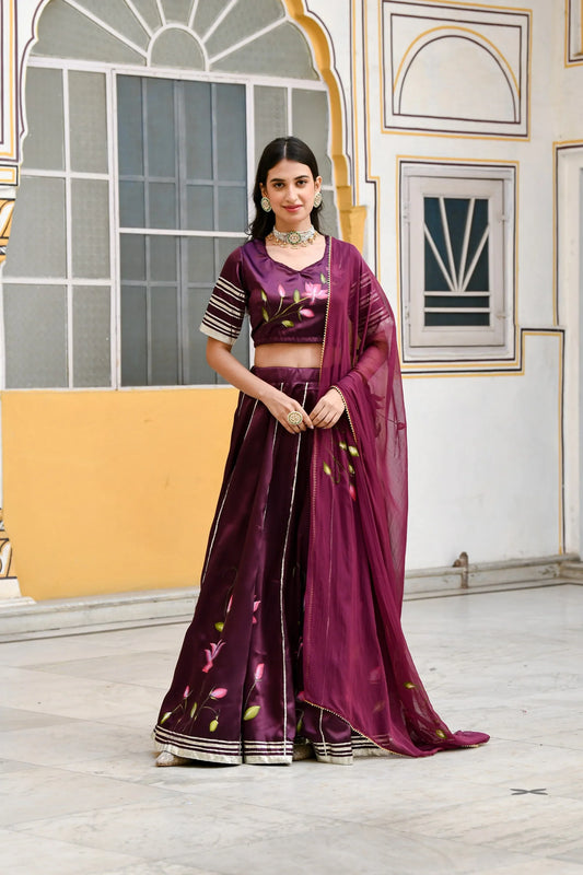 Women's Dark Purple Lehenga Choli- (3Pc Set)