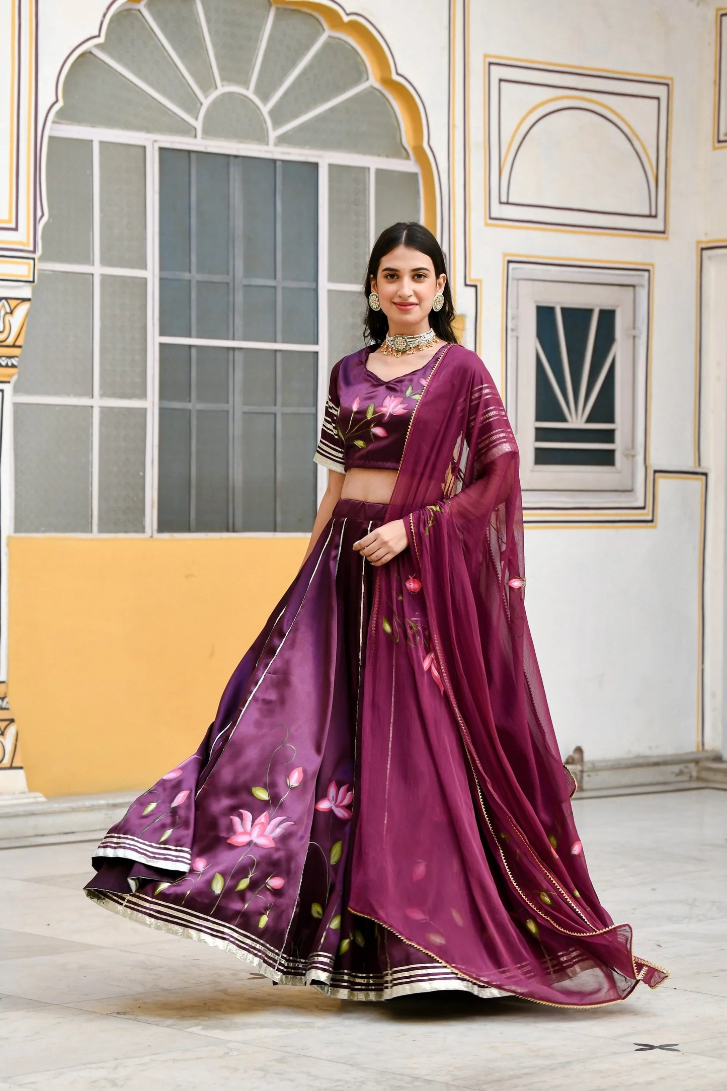 Women's Dark Purple Lehenga Choli- (3Pc Set)