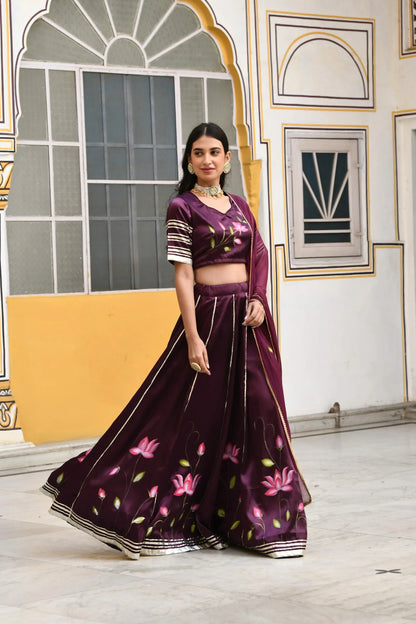 Women's Dark Purple Lehenga Choli- (3Pc Set)