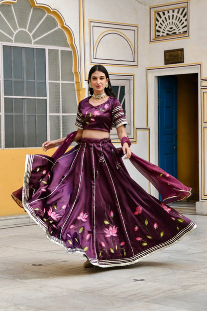 Women's Dark Purple Lehenga Choli- (3Pc Set)