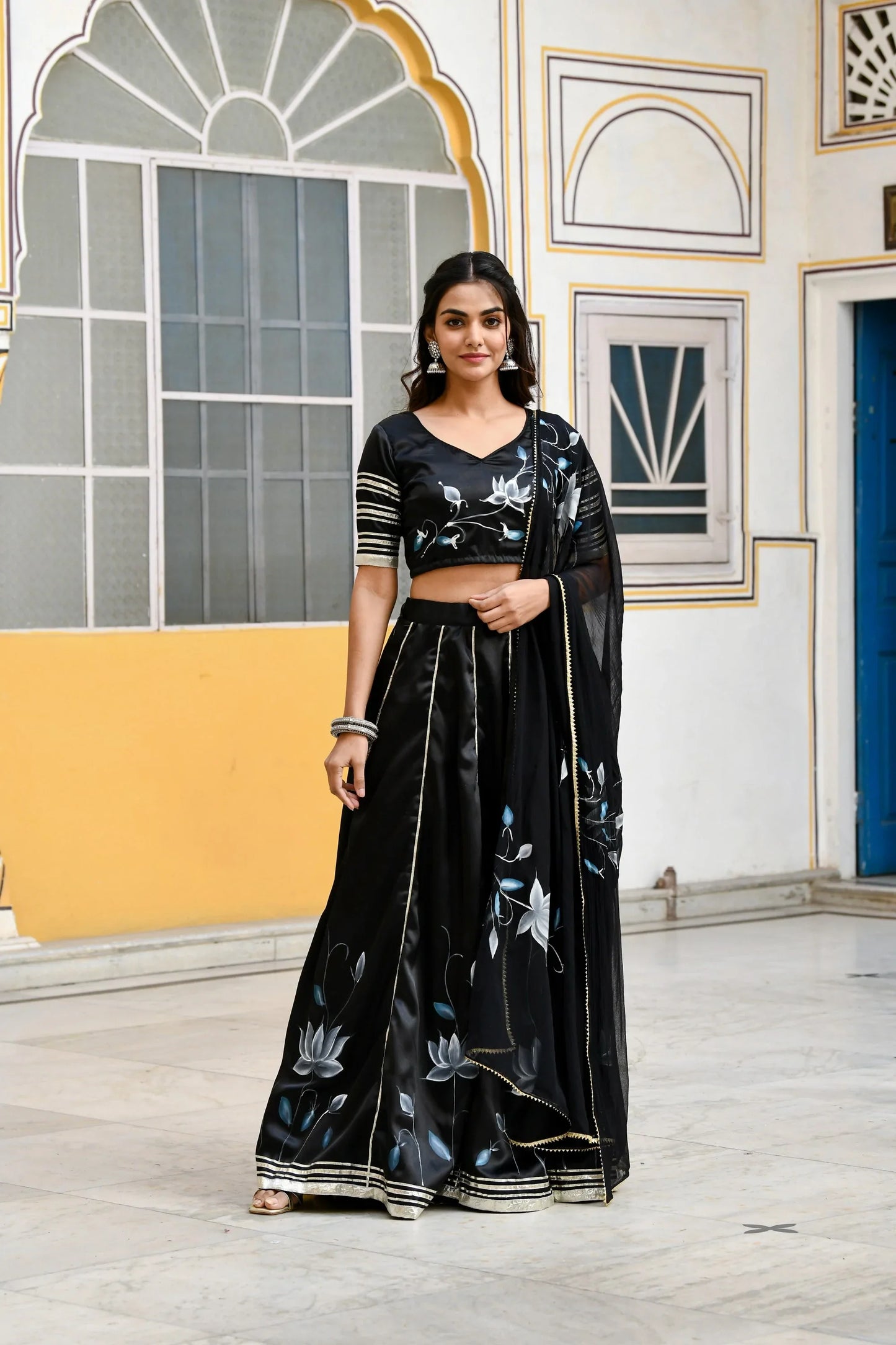 Women's Black Lehenga In Satin Silk- (3Pc Set)