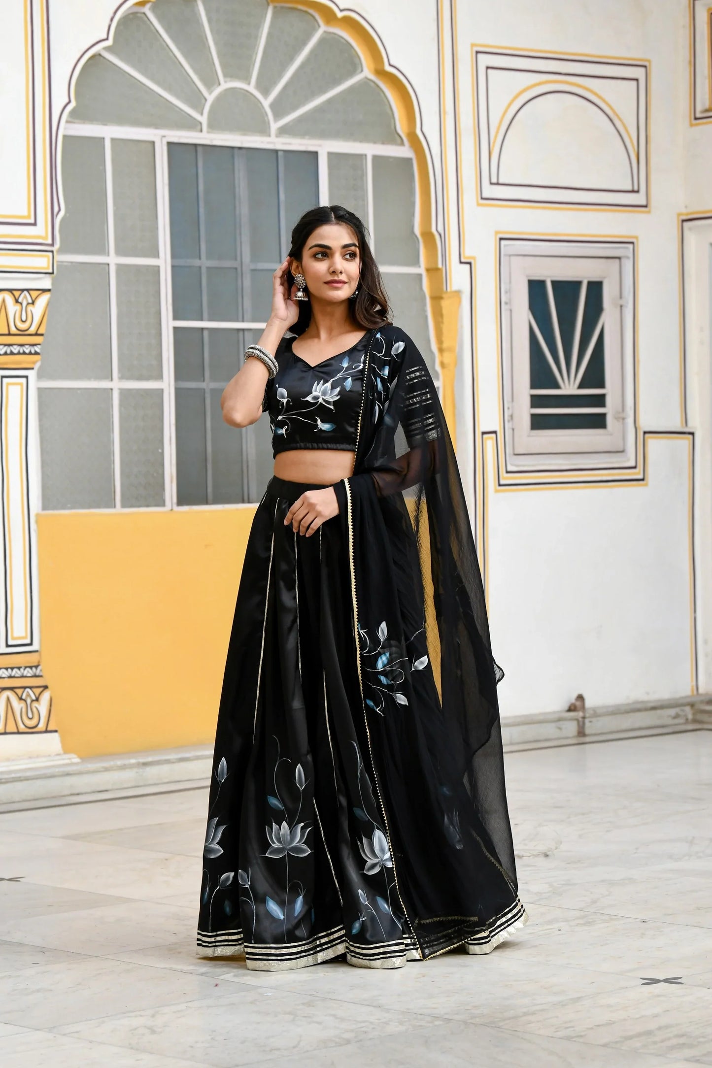 Women's Black Lehenga In Satin Silk- (3Pc Set)