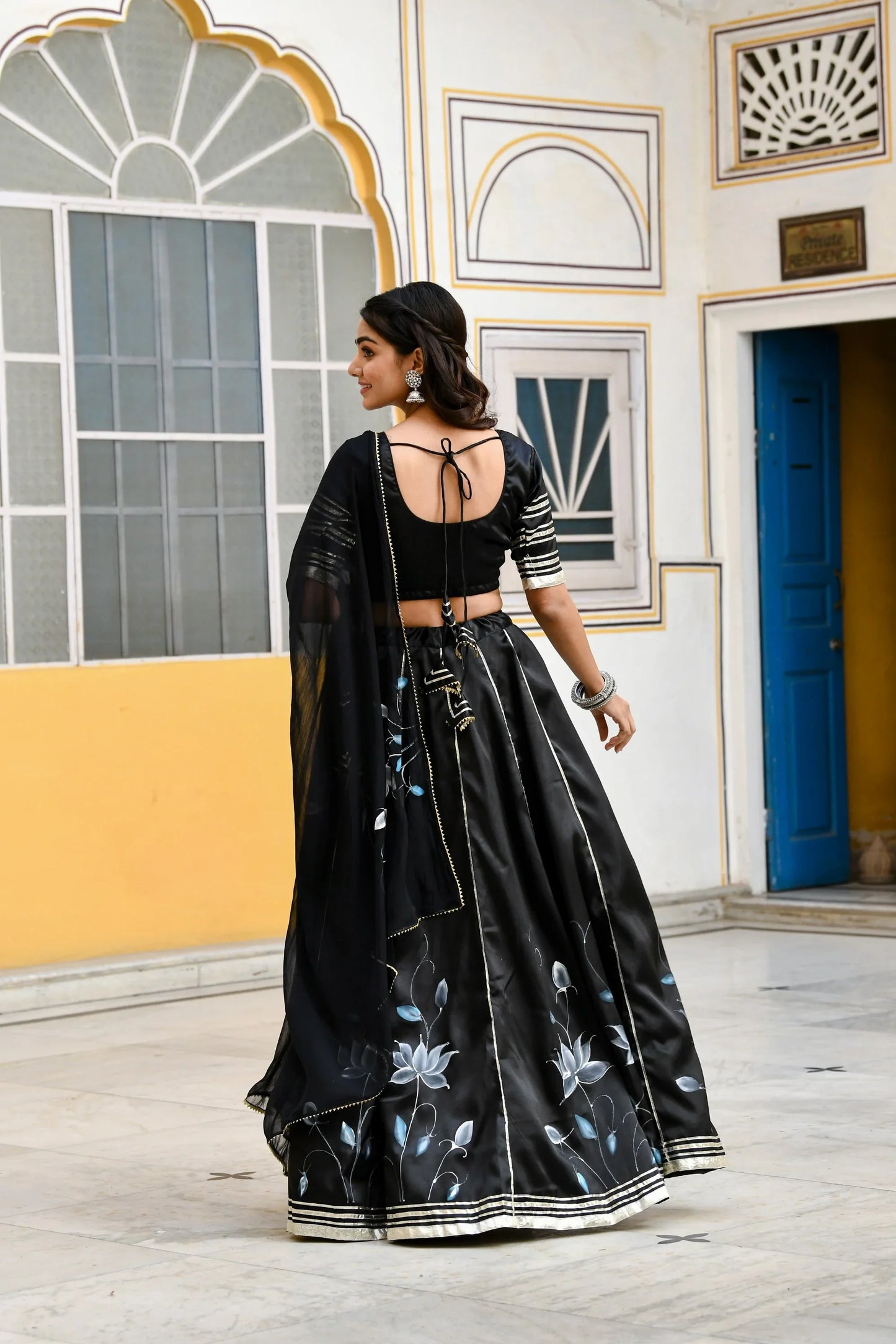 Women's Black Lehenga In Satin Silk- (3Pc Set)