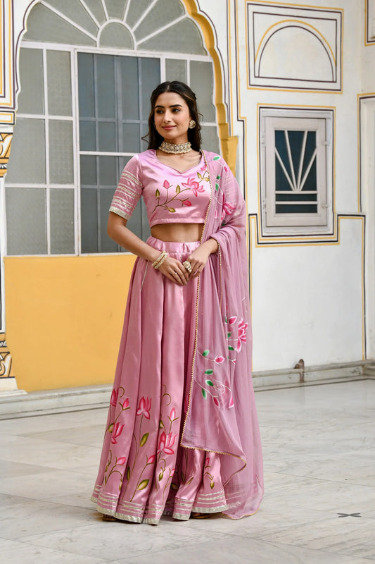 Women's Mauve Lehenga In Satin Silk- (3Pc Set)