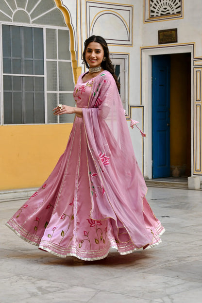 Women's Mauve Lehenga In Satin Silk- (3Pc Set)