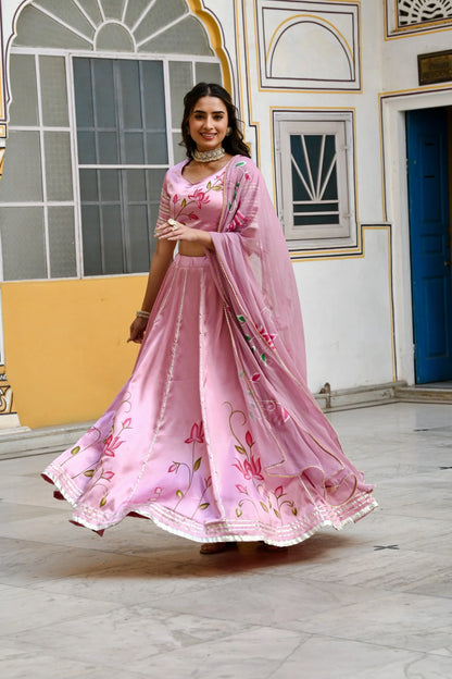 Women's Mauve Lehenga In Satin Silk- (3Pc Set)