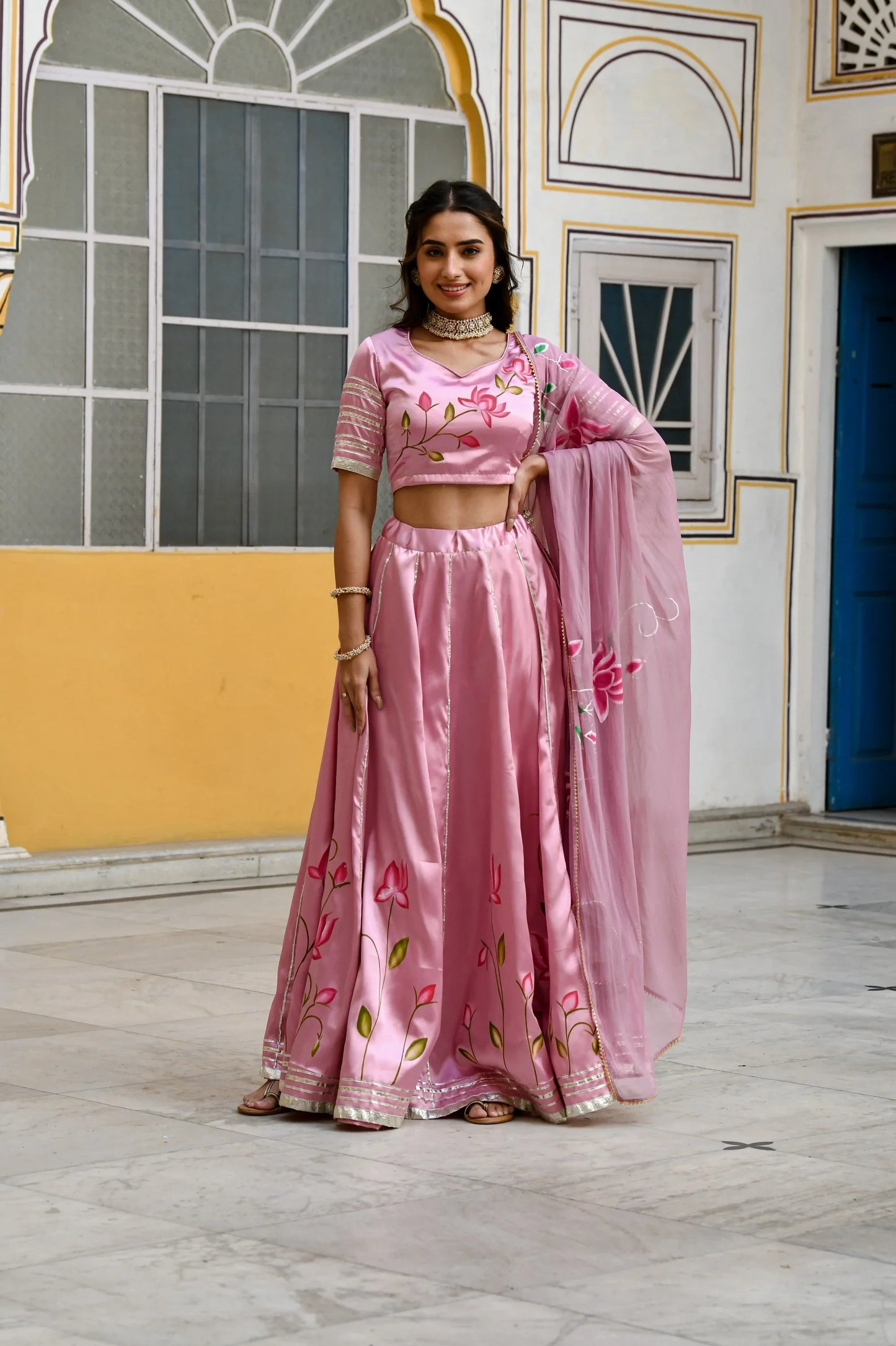 Women's Mauve Lehenga In Satin Silk- (3Pc Set)