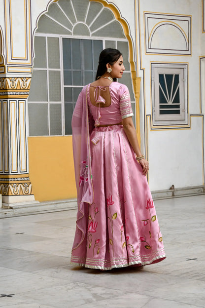 Women's Mauve Lehenga In Satin Silk- (3Pc Set)