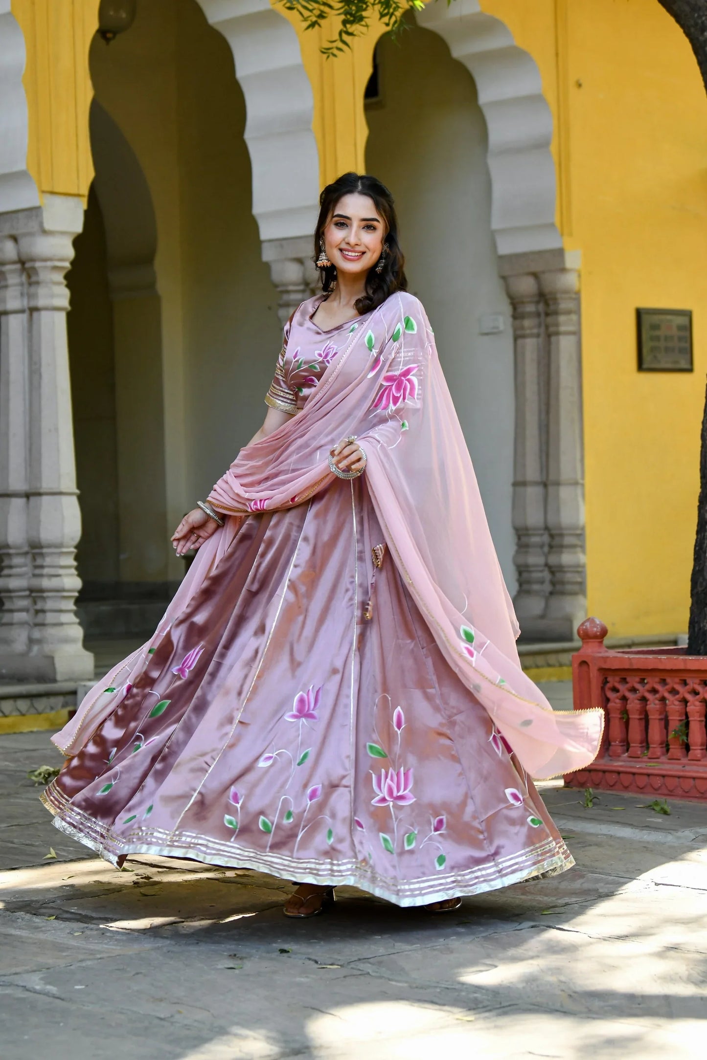 Women's Lavender Lehenga Choli In Satin Silk- (3Pc Set)