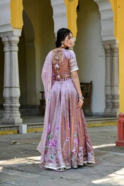 Women's Lavender Lehenga Choli In Satin Silk- (3Pc Set)