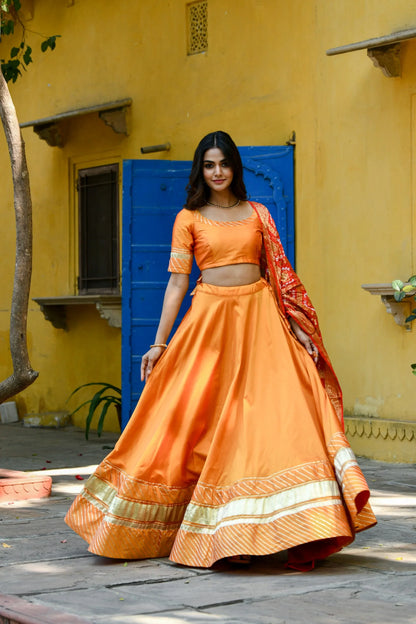 Women's Orange Lehenga In Satin Silk- (3Pc Set)