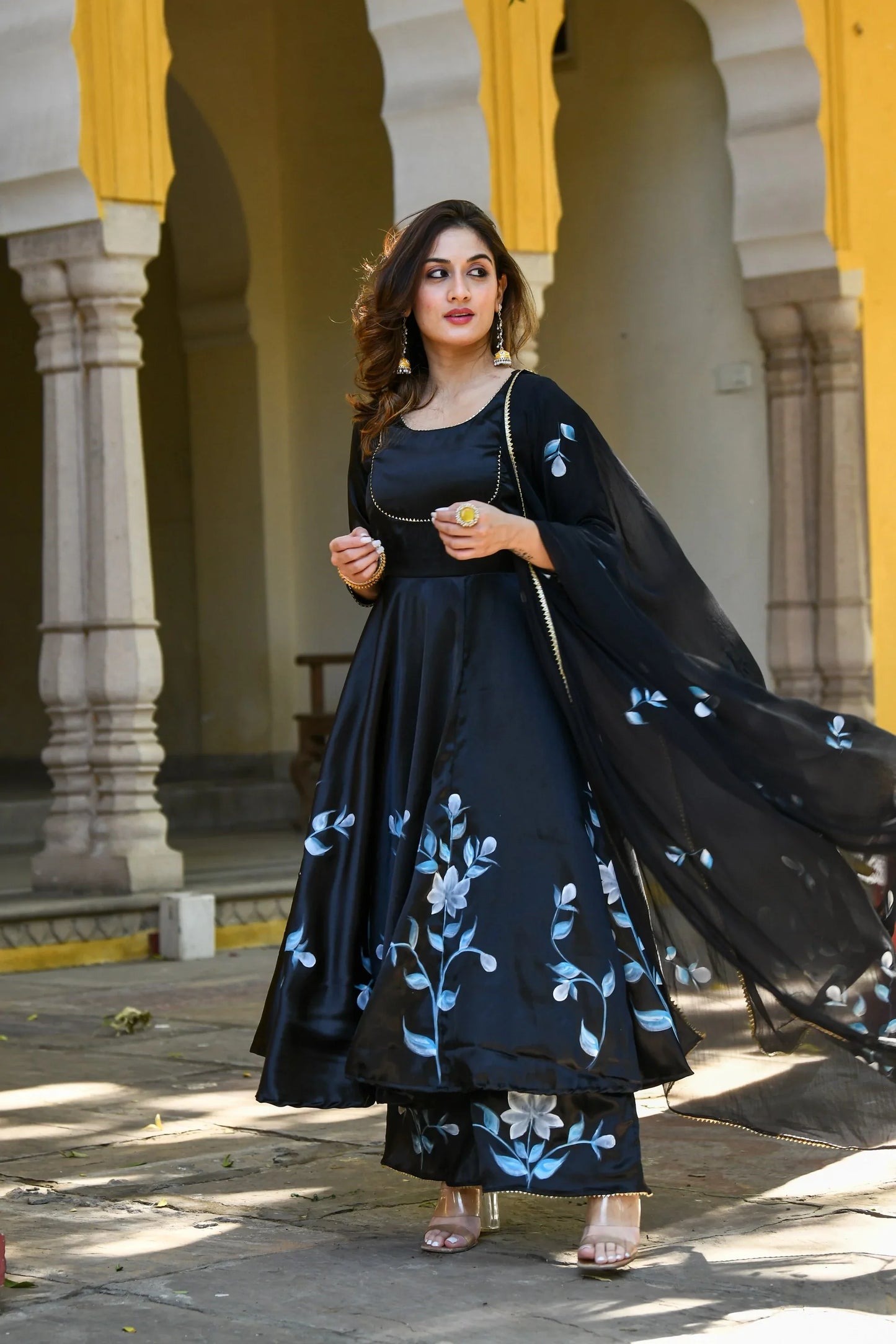 Women's Black Anarkali Kurta With Dupatta- (3Pc Set)