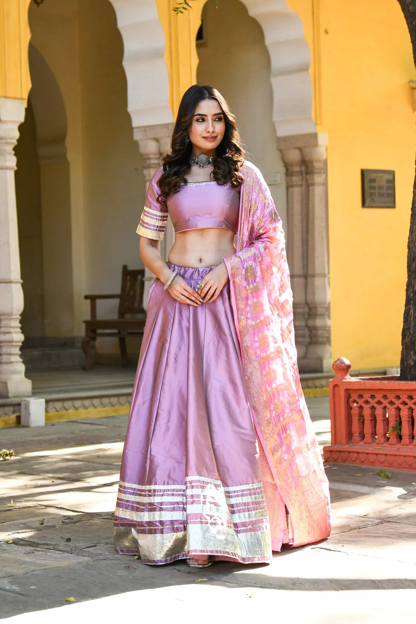 Women's Mauve Lehenga In Silk- 3Pc Set