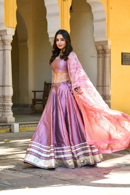 Women's Mauve Lehenga In Silk- 3Pc Set