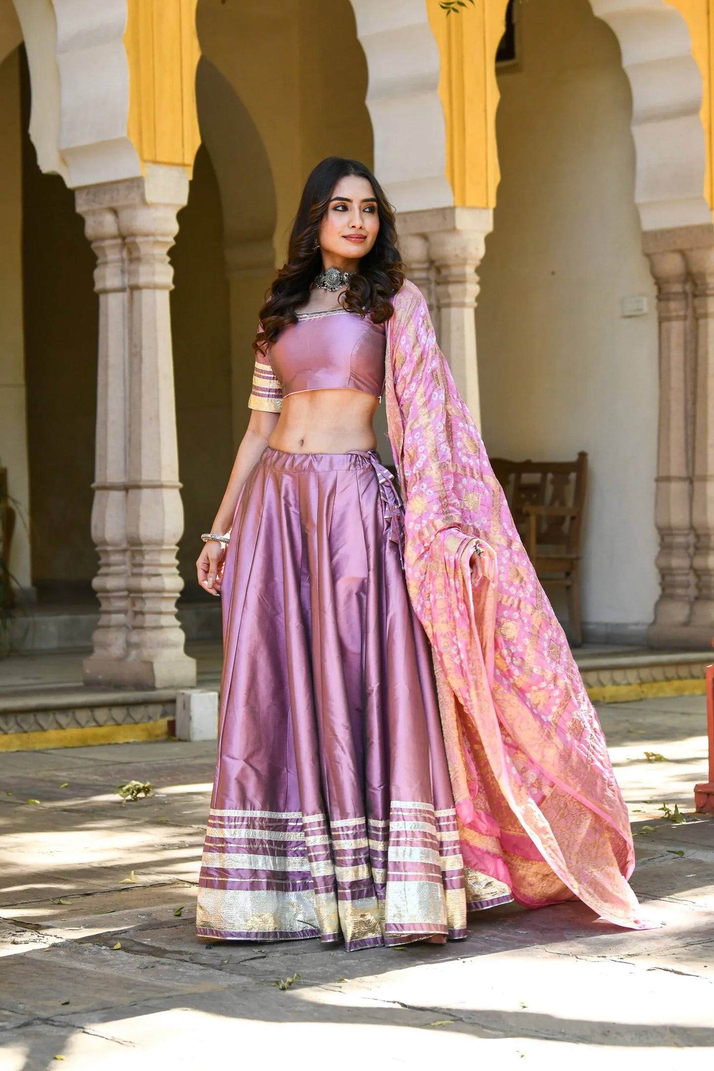 Women's Mauve Lehenga In Silk- 3Pc Set