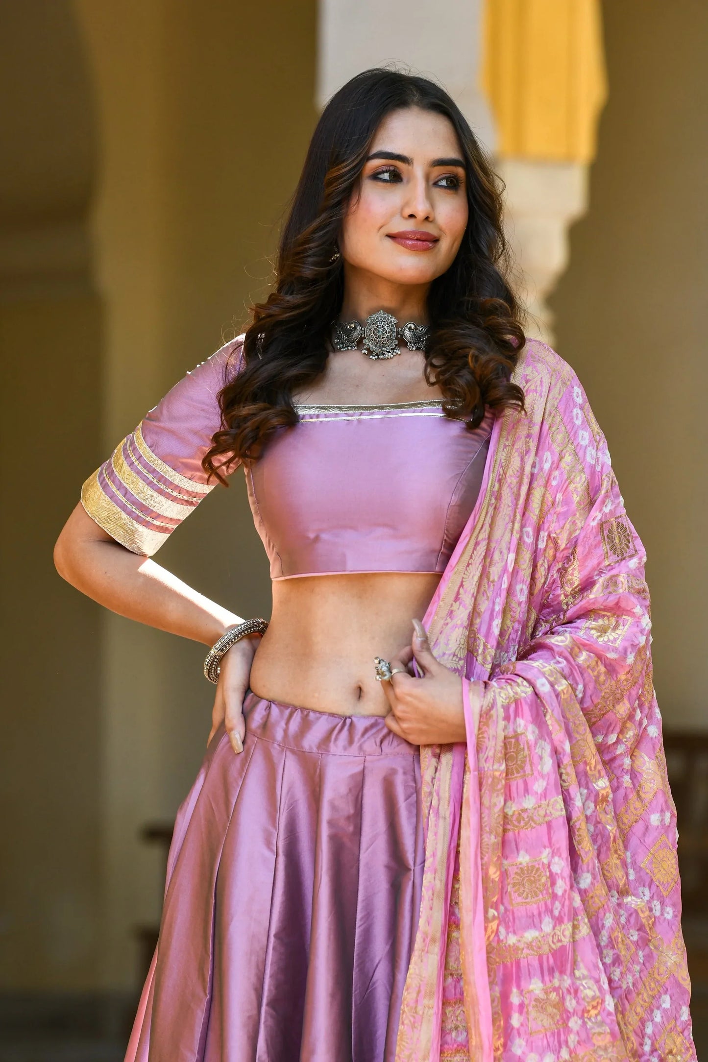 Women's Mauve Lehenga In Silk- 3Pc Set