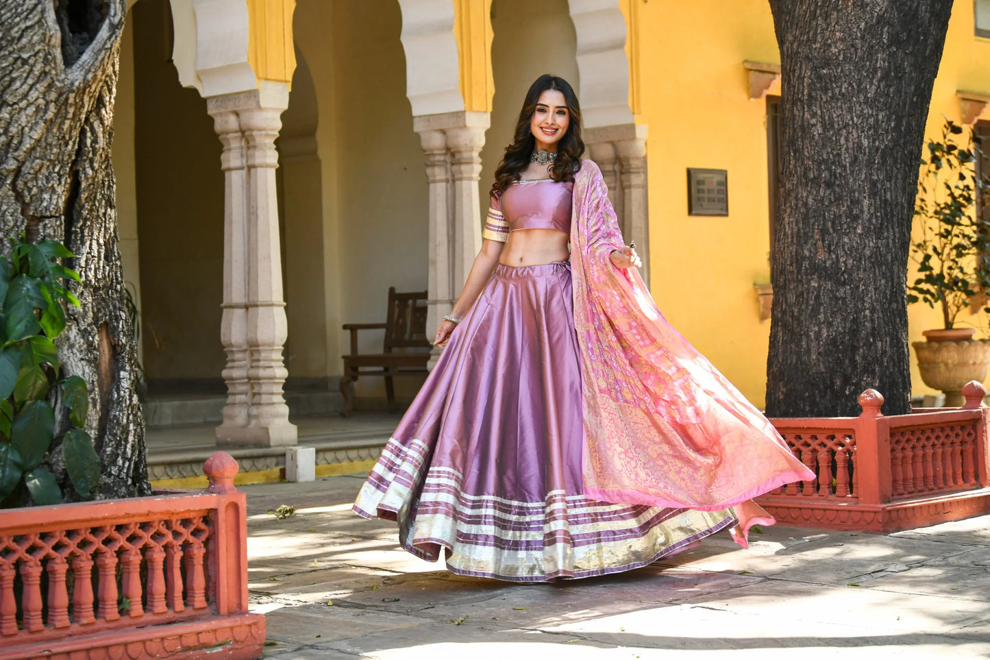 Women's Mauve Lehenga In Silk- 3Pc Set