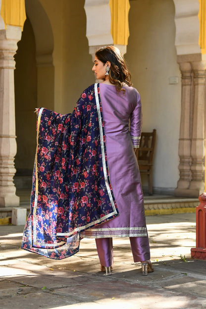 Women's Mauve Suit Set With Dupatta - 3Pc Set