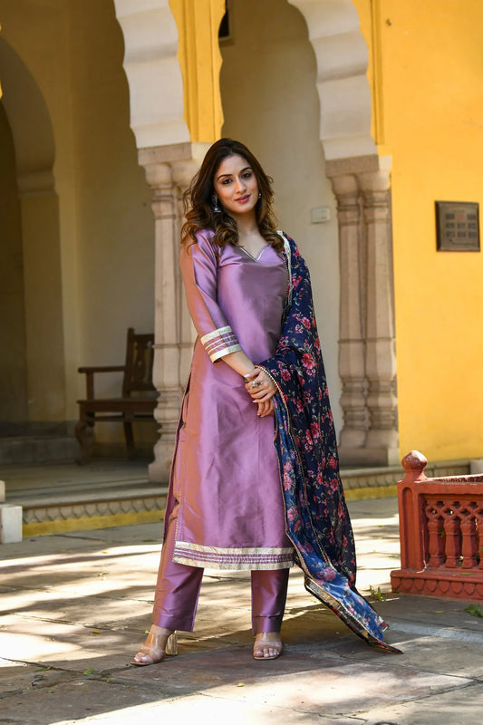 Women's Mauve Suit Set With Dupatta - 3Pc Set