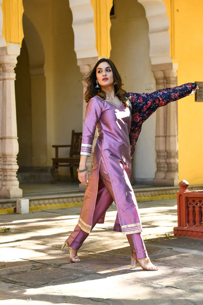 Women's Mauve Suit Set With Dupatta - 3Pc Set