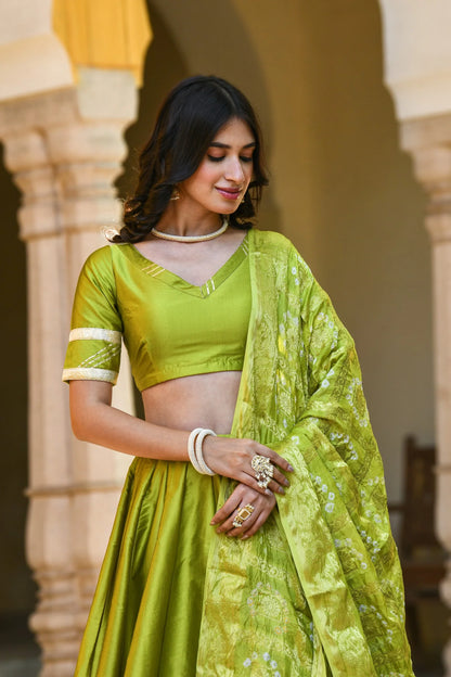 Women's Green Lehenga In Silk- 3Pc Set