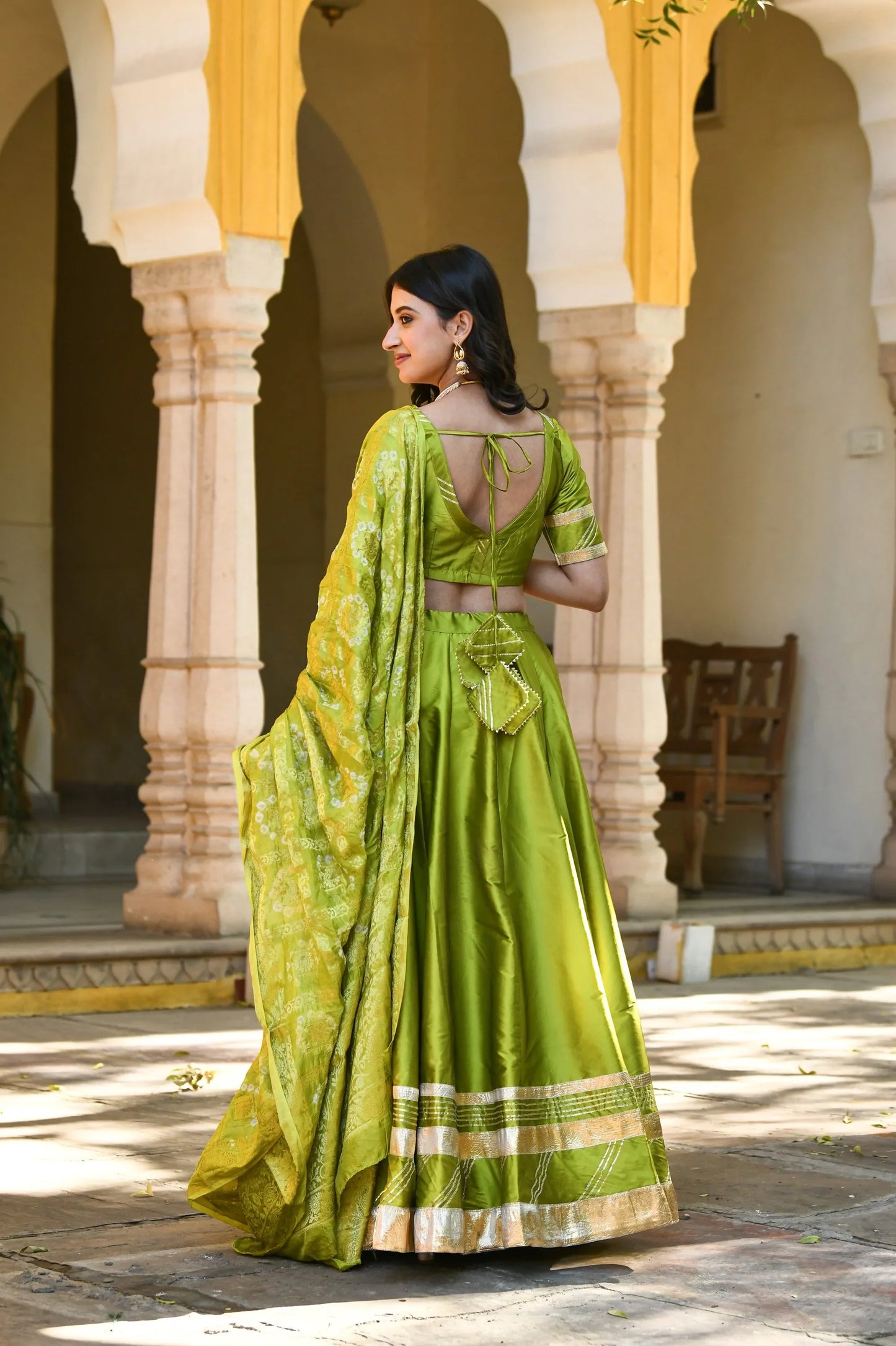 Women's Green Lehenga In Silk- 3Pc Set