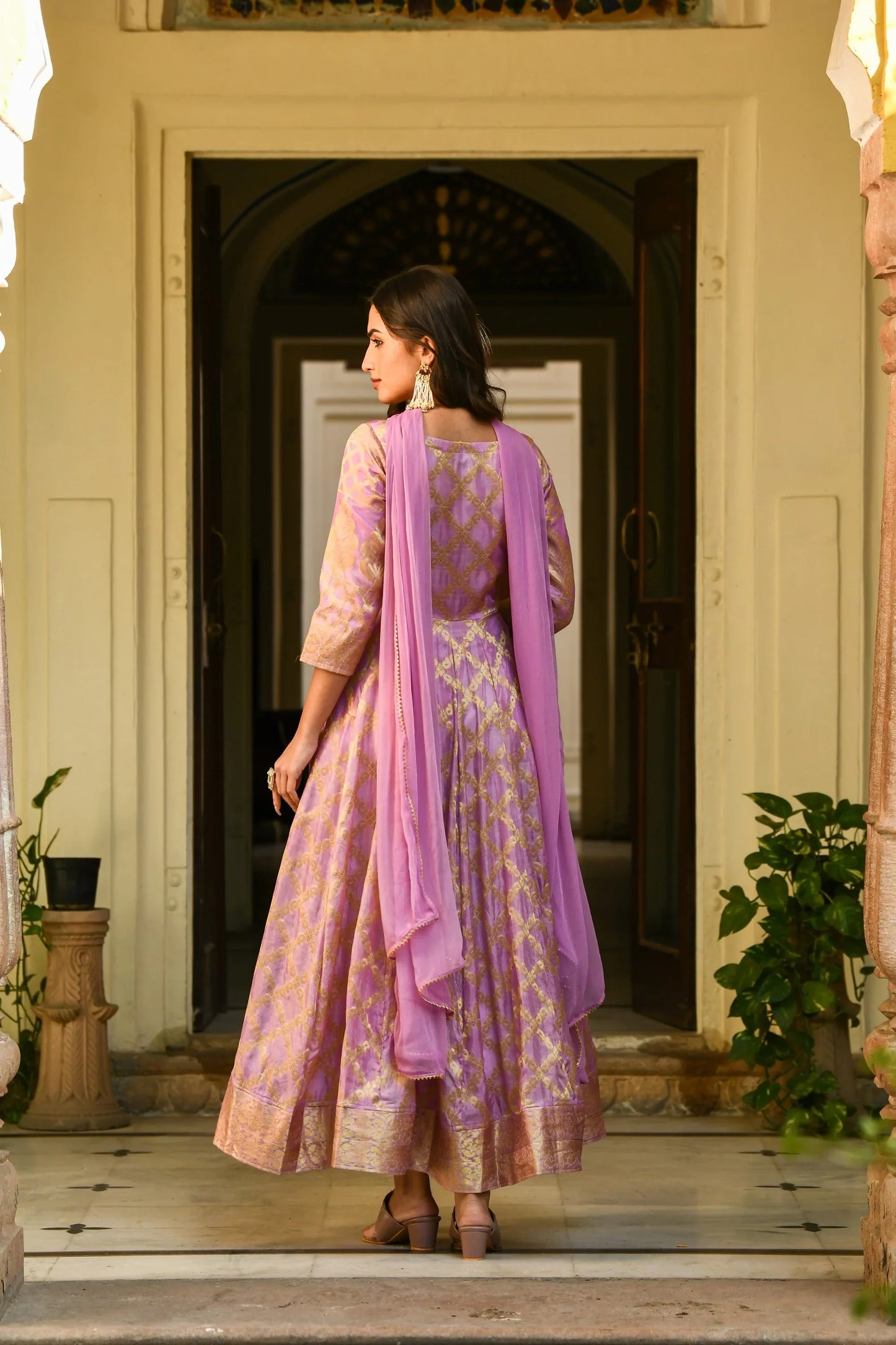 Women's Purple Anarkali Suit - (3Pcs)