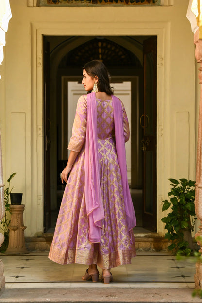 Women's Purple Anarkali Suit - (3Pcs)