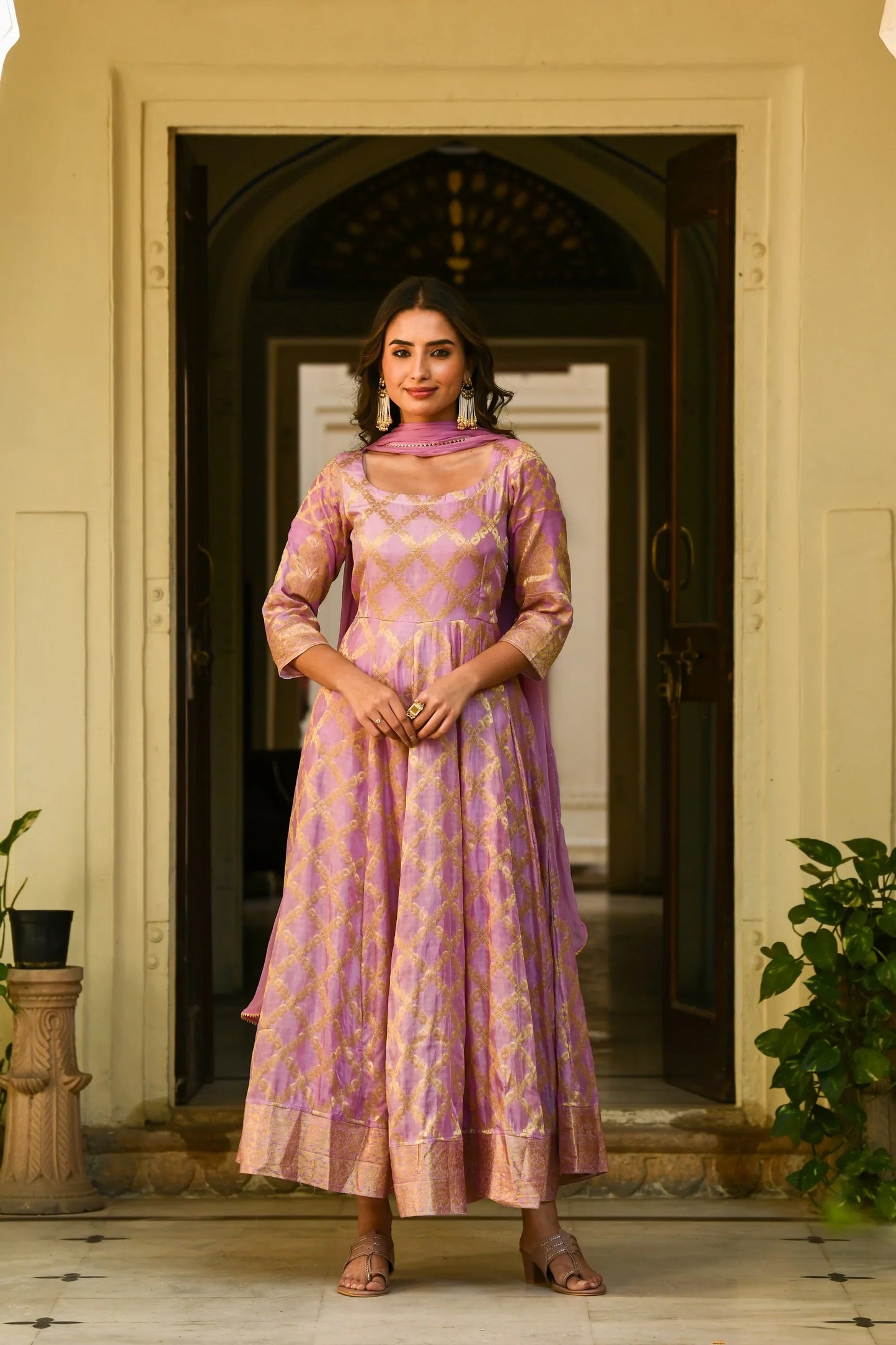 Women's Purple Anarkali Suit - (3Pcs)