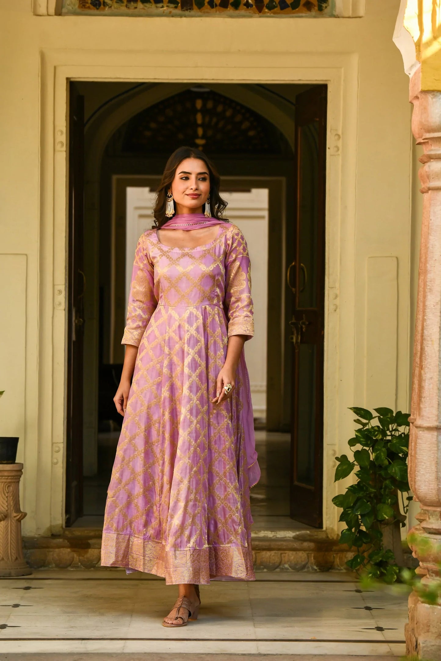 Women's Purple Anarkali Suit - (3Pcs)