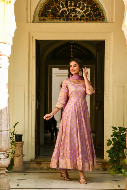 Women's Purple Anarkali Suit - (3Pcs)