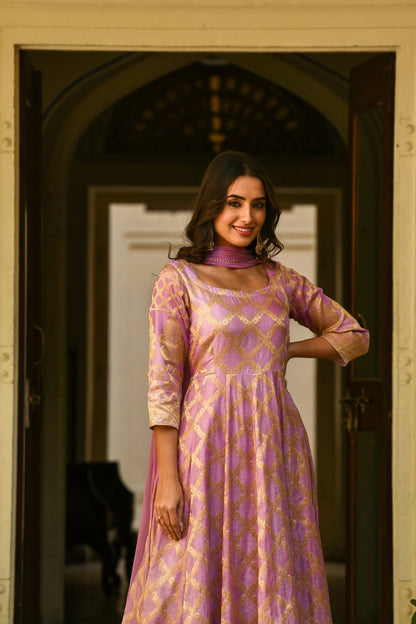 Women's Purple Anarkali Suit - (3Pcs)