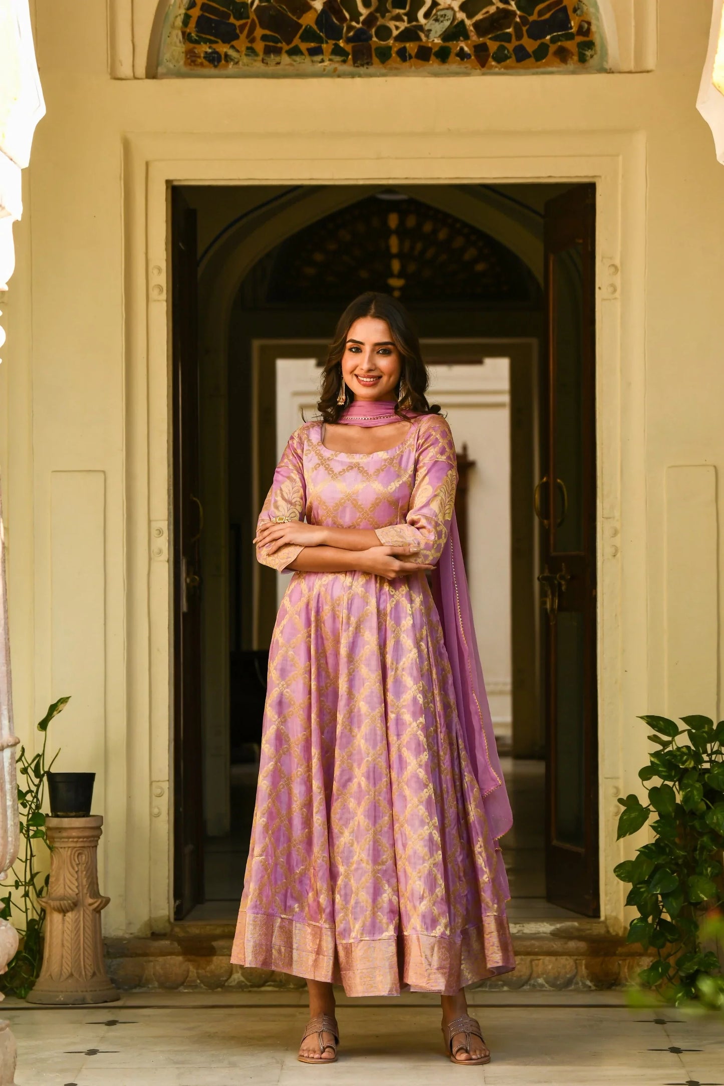 Women's Purple Anarkali Suit - (3Pcs)