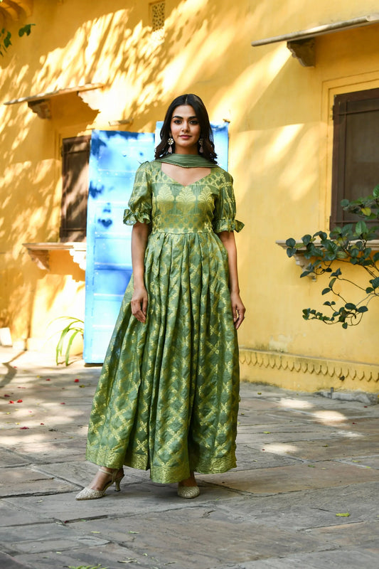 Women's Green Anarkali Gown Set - (2Pcs)