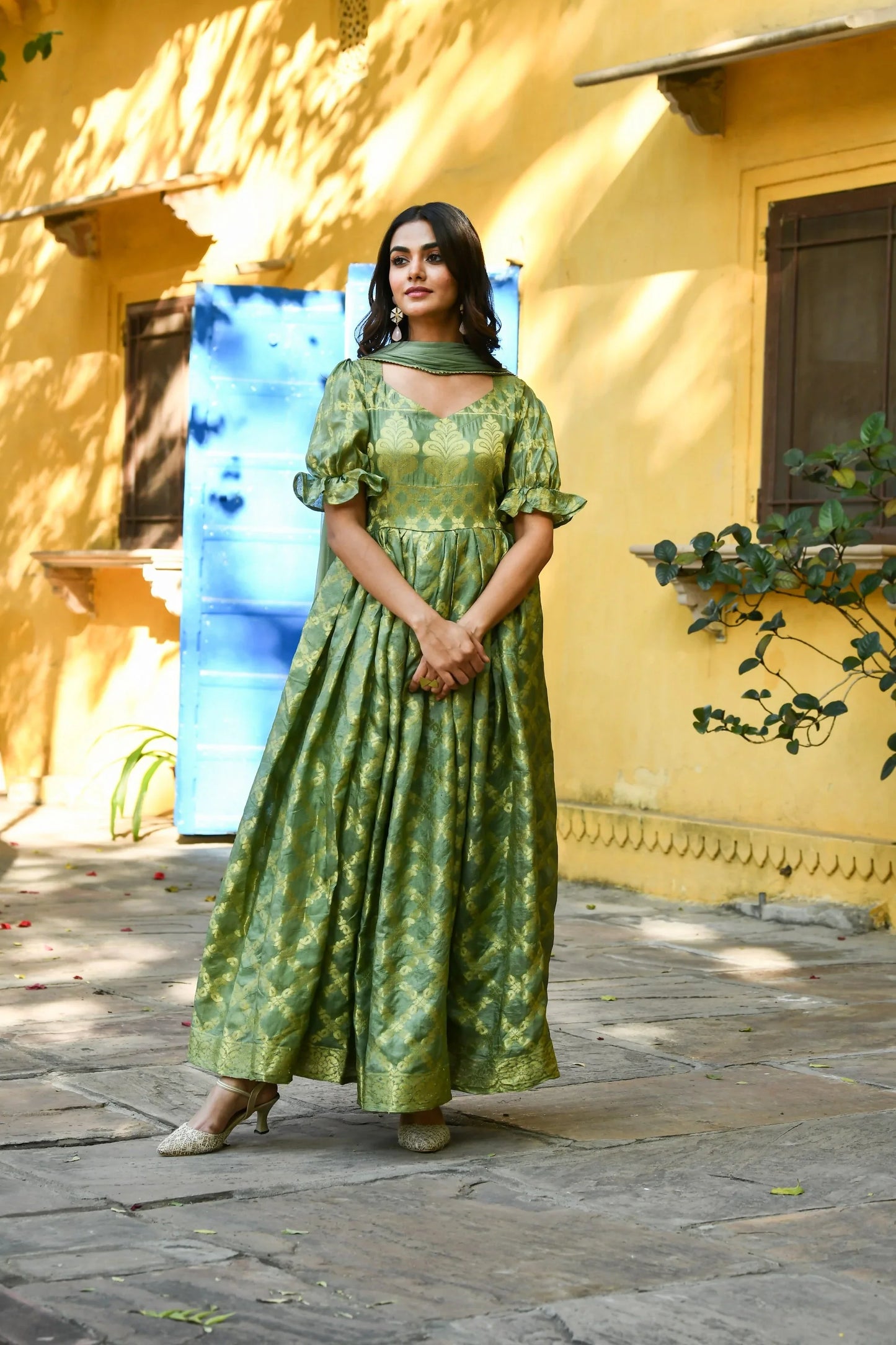 Women's Green Anarkali Gown Set - (2Pcs)