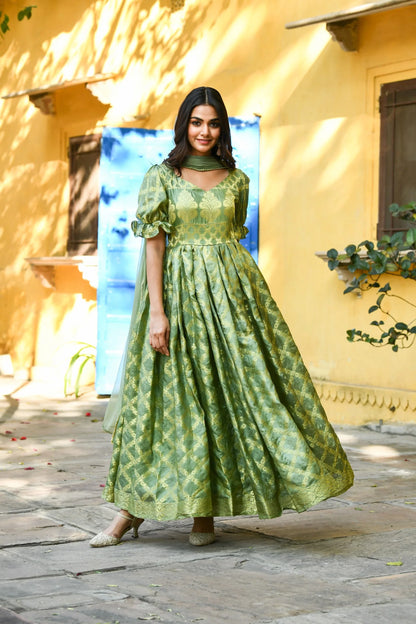 Women's Green Anarkali Gown Set - (2Pcs)