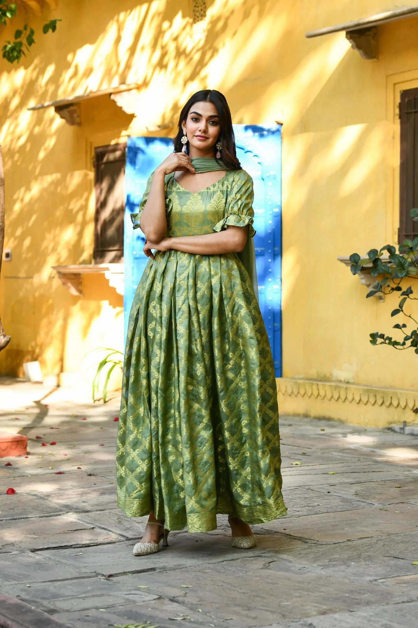 Women's Green Anarkali Gown Set - (2Pcs)