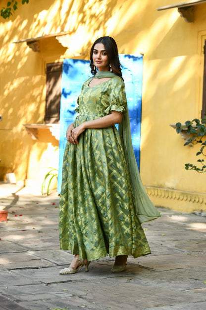 Women's Green Anarkali Gown Set - (2Pcs)