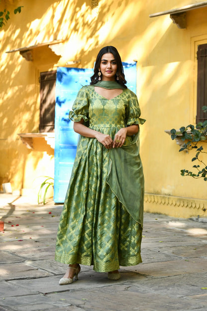 Women's Green Anarkali Gown Set - (2Pcs)