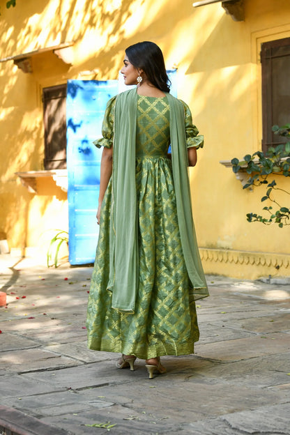 Women's Green Anarkali Gown Set - (2Pcs)