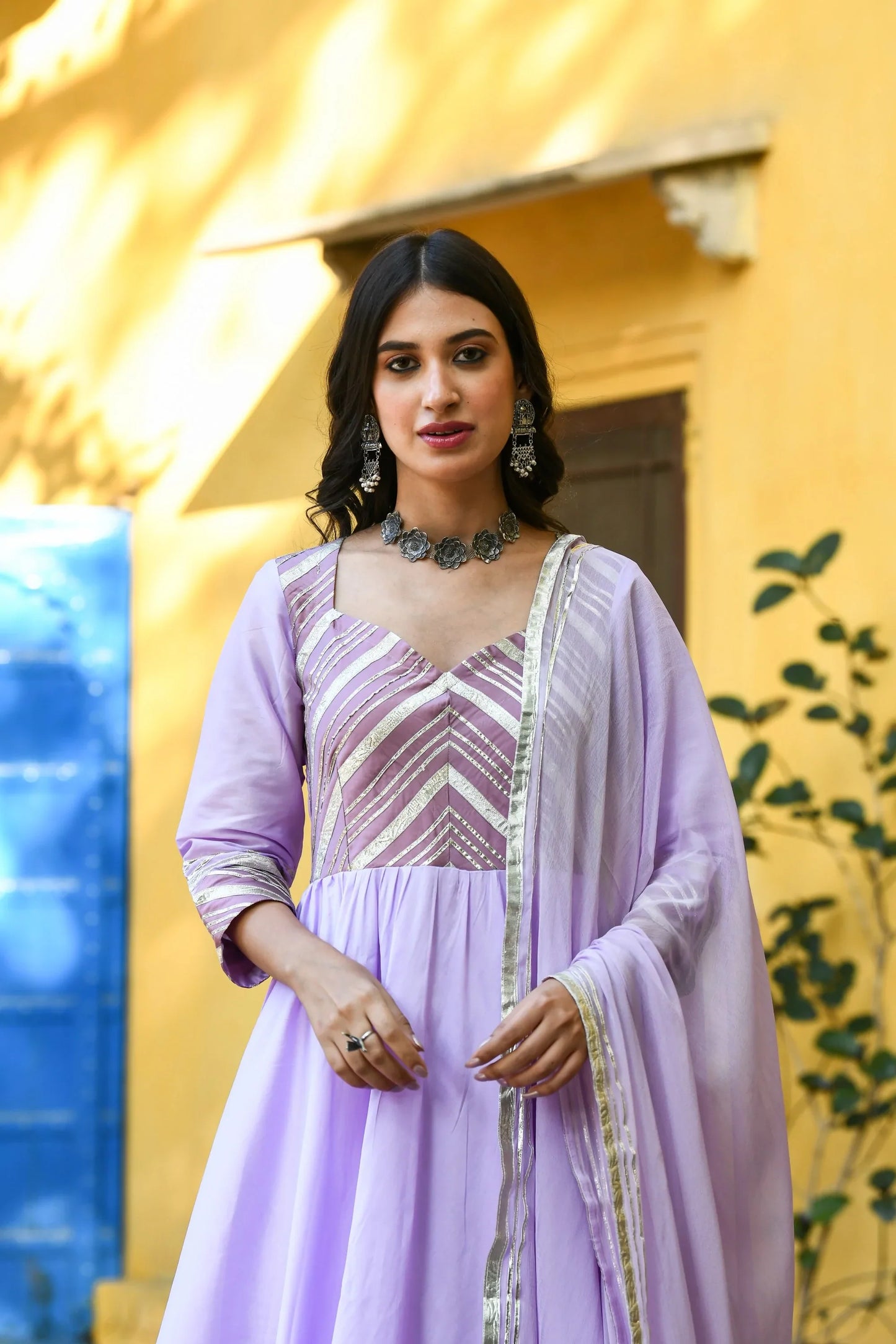 Women's Lavender Silk Anarkali Gown - (2Pcs)