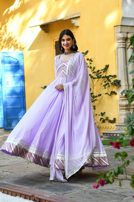 Women's Lavender Silk Anarkali Gown - (2Pcs)