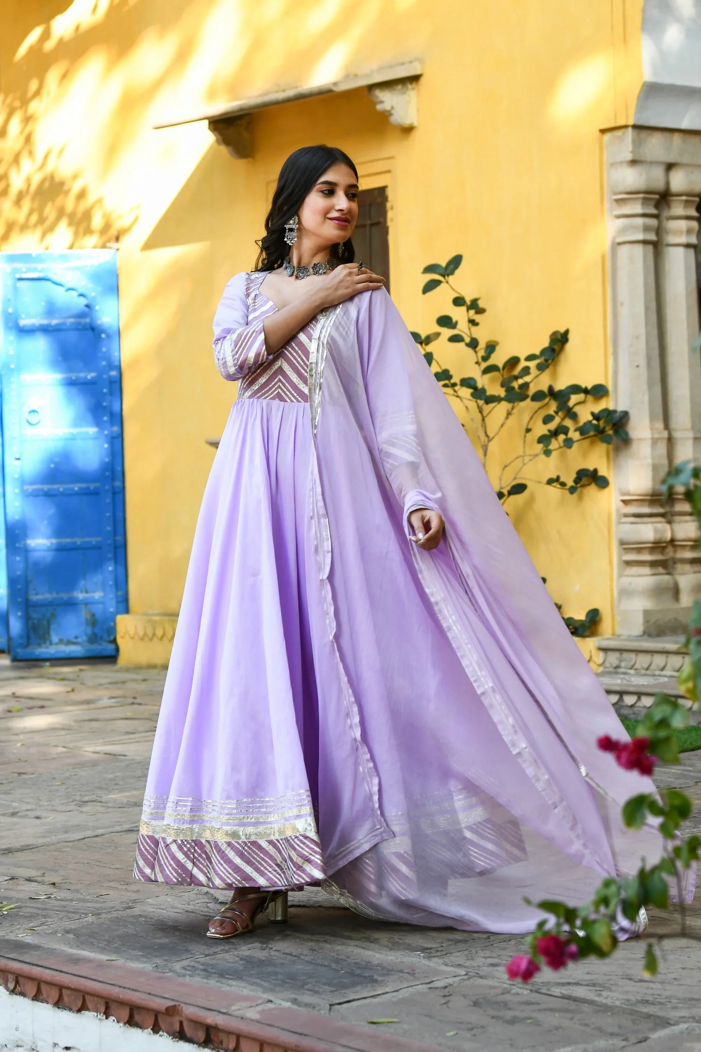 Women's Lavender Silk Anarkali Gown - (2Pcs)