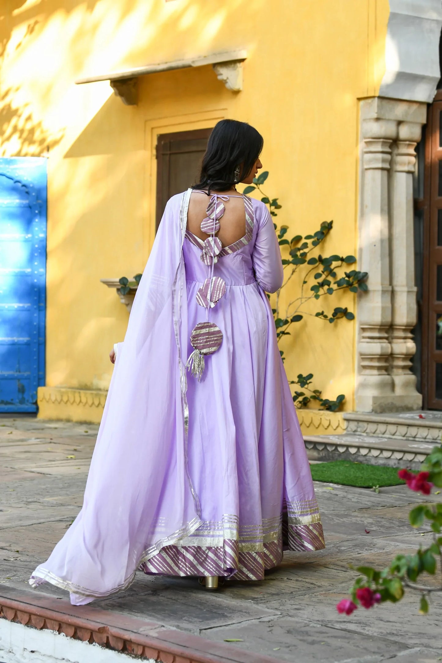 Women's Lavender Silk Anarkali Gown - (2Pcs)