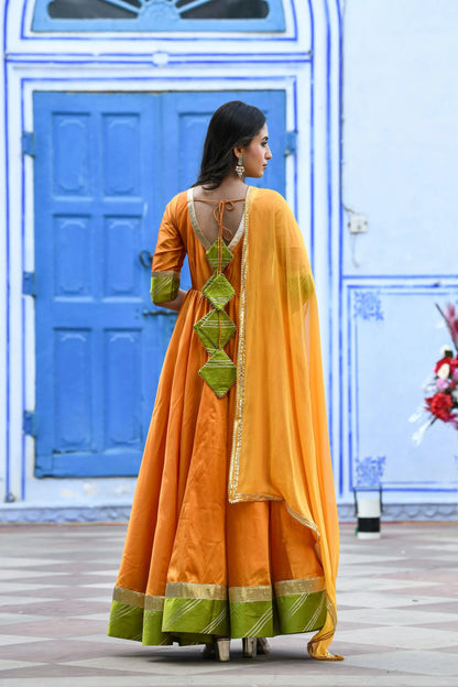 Women's Yellow Anarkali Gown With Dupatta - (2Pcs)