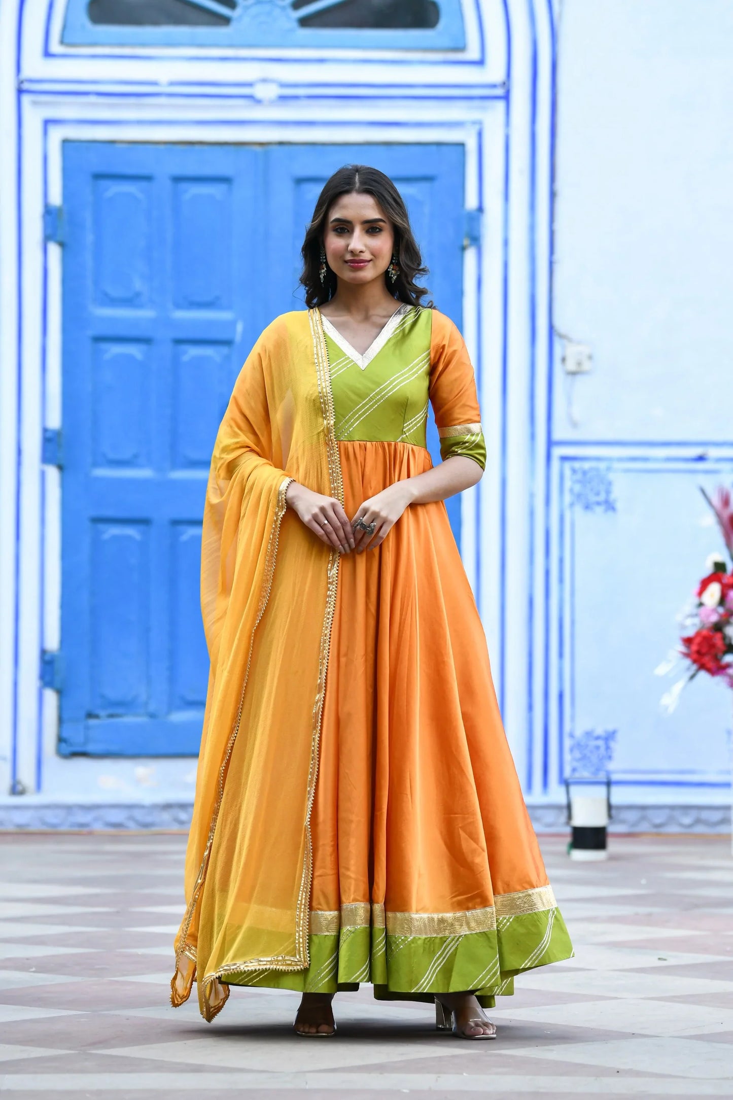 Women's Yellow Anarkali Gown With Dupatta - (2Pcs)